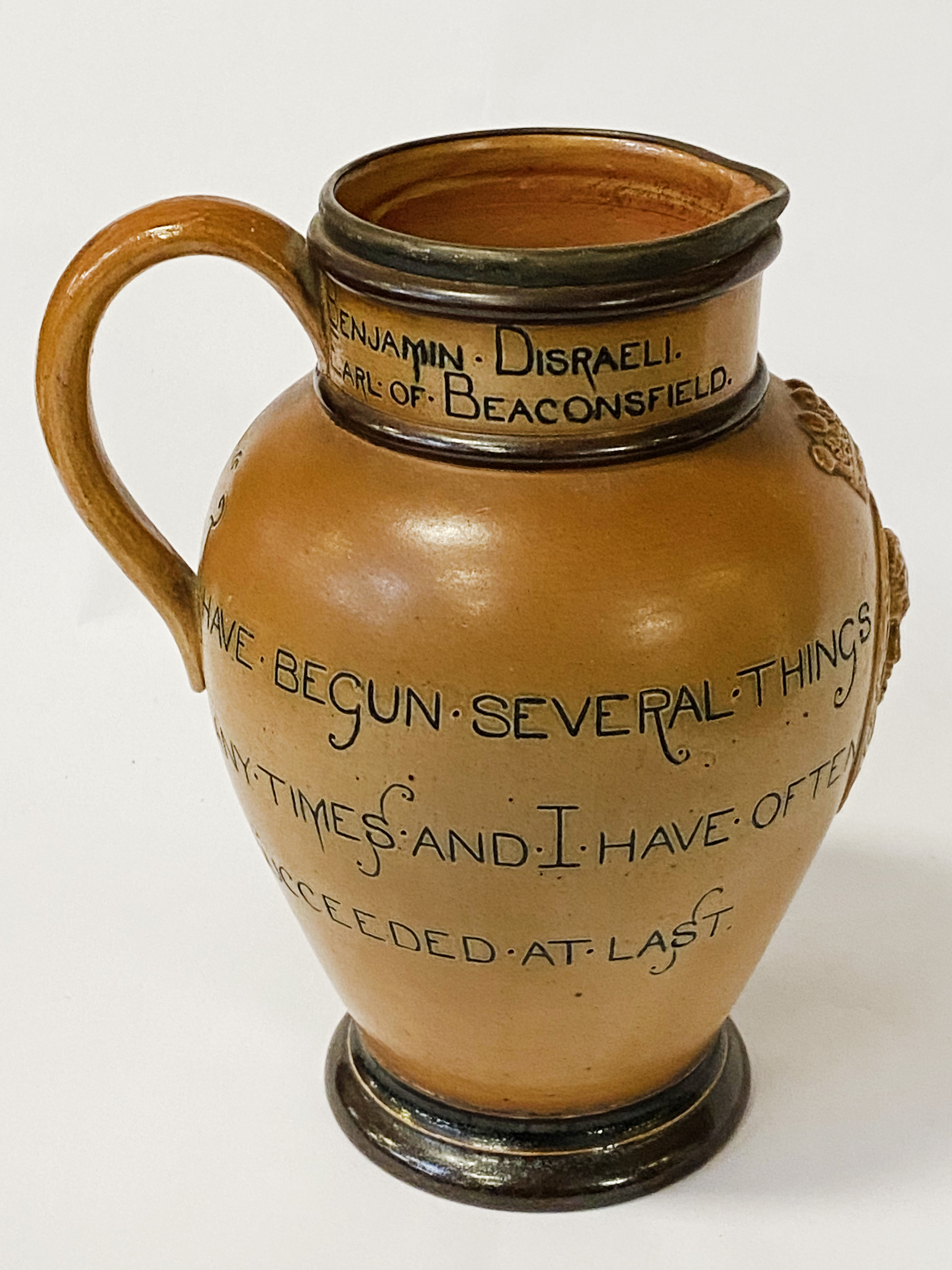 DOULTON LAMBETH DISRAELI COMMEMORATIVE STONEWARE JUG - JOHN MORTLOCK & CO OXFORD ST LONDON C1881 - Image 2 of 4