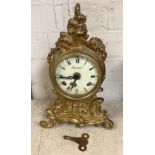 BRASS MANTLE CLOCK WITH CHIMING MECHANISM - WITH KEY