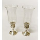 PAIR SILVER & GLASS HURRICANE LAMPS