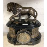 BRONZE & MARBLE LION CLOCK 47CMS (H) APPROX