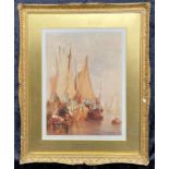 GEORGE HAWSE SIGNED WATERCOLOUR - SHIPS IN DOCK - 46 X 35 CMS INNER FRAME