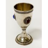 STERLING SILVER KIDDISH CUP WITH 3 EILAT STONES 8CMS (H)