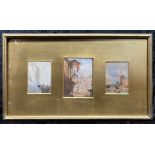 SAMUEL PROUT - 3 WATERCOLOURS IN SINGLE FRAME - LARGEST 12 X 19 CMS INNER FRAME