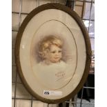 OVAL PICTURE OF YOUNG GIRL BY E M PATERSON JANY - 1925 PASTEL