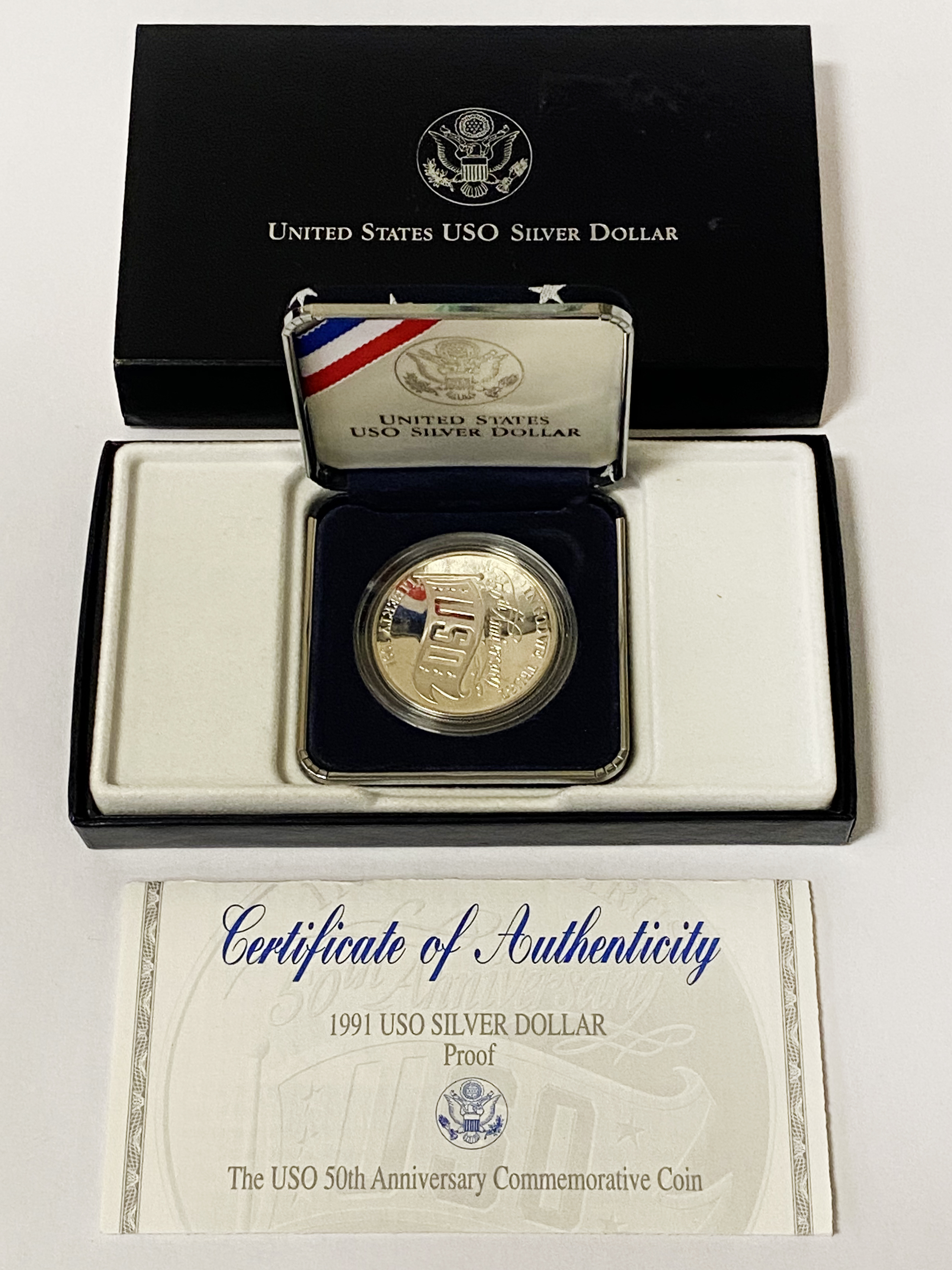 SILVER DOLLAR PROOF COIN 1991 & CERTIFICATE