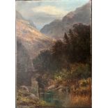 ALFRED DE BREANSKI SNR 1852-1928 OIL ON CANVAS -HIGHLAND LANSCAPE - SIGNED 36CM X 52CM - GOOD