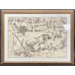 HARRY BECKER LITHOGRAPH - THE POTATO PICKERS 54 X 38 INNER FRAME- VERY GOOD CONDITION - 54 X 38