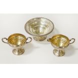 SILVER COMPORT AND A PAIR OF SILVER CREAM JUGS