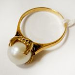 18CT YELLOW GOLD PEARL RING SIZE L 3.2 GRAMS APPROX