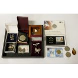 MIXTURE OF SILVER JEWELLERY, COINS ETC