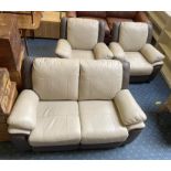 SCS JACKSON 2 SEATER & 2 CHAIRS IN TWO TONE TAN & BROWN LEATHER