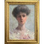 CHARLES JOSHUA CHAPLIN - OIL ON CANVAS - PORTRAIT OF WOMAN - INDISTINCTLY SIGNED 25CM X 35CM -