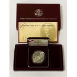 SILVER DOLLAR PROOF COIN THOMAS JEFFERSON 250 ANNIVERSARY 1 CERTIFICATE