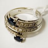 18CT GOLD DIAMOND & SAPPHIRE CROSSOVER RING - SIZE K 5 GRAMS APPROX