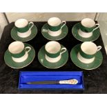 AYNSLEY SET OF 6 COFFEE CANS & SAUCERS ''PRESIDENT'' LETTER OPENER