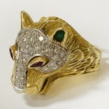 18CT LEOPARD RING IN THE STYLE OF CARTIER - APPROX 1 CT OF DIAMONDS TOTAL 35.2 GRAMS APPROX