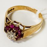 9 CARAT GOLD DIAMOND & RUBY RING SIZE M