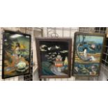 THREE JAPANESE PICTURES PAINTED ON GLASS