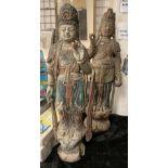 TWO ORIENTAL WOODEN FIGURES A/F - 100 CMS (H) APPROX