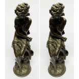 TWO LARGE BRONZED LADIES BATHING 65CMS (H) APPROX