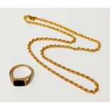 GOLD NECKLACE MARKED 21K 4.4 GRAMS WITH A 9CT GOLD RING 2.6 GRAMS RING SIZE O