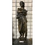 BRONZE FIGURE OF ROMAN EMPEROR ON MARBLE BASE SIGNED 74 X 20CMS APPROX