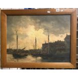 OIL ON CANVAS - SHIPS IN HARBOUR SCENE, SIGNED VAN STAATEN 40 X 44