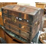 VICTORIAN LEATHER ORIENTAL BONDED DOMED TRUNK WITH COMPARTMENTS - STEAMER