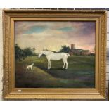 OIL ON CANVAS, HORSE & DOG - ENGLISH SCHOOL - 75 X 62 CMS TO FRAME