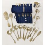 COLLECTION OF SILVER PLATED CUTLERY & HALF PINT TANKARD ETC.