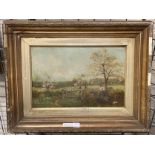 MONOGRAMMED OIL PAINTING E.P.H. COUNTRY SCENE CIRCA 1900'S 44 X 29CMS INNER FRAME