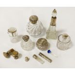 COLLECTION OF HM SILVER PERFUME BOTTLES & OTHER ITEMS