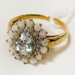 9 CARAT GOLD OPAL & BLUE TOPAZ RING SIZE T