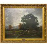 R. MELGHELLEN OIL ON CANVAS DEPICTING WOODED LANDSCAPE WITH CATTLE - SIGNED 80CMS X 65CMS