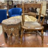 OAK CHILD'S CHAIR & INLAID TABLE