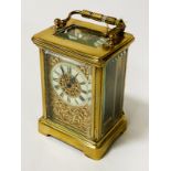CARRIAGE CLOCK BRASS & FILIGREE FACE FULLY WORKING 11CMS X 8CMS - FRENCH MOVEMENT