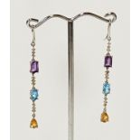 9CT WHITE GOLD & SEMI PRECIOUS STONE DROP EARRINGS