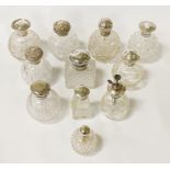 11 SILVER TOPPED PERFUME BOTTLES