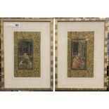 PAIR OF FRAMED INDIAN PAINTINGS ON A LEAF