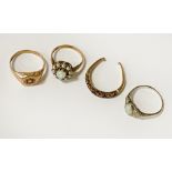 3 VARIOUS GOLD (375) RINGS & A PLATINUM RING A/F