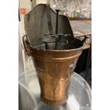 EARLY COPPER WINE HARVESTERS BUCKET WITH SOME FIRE ACCOUTREMENT