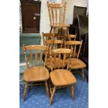 8 PINE SLAT BACK CHAIRS