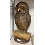 WITHDRAWN LARGE CARVED WOODEN OWL - 55CMS (H)