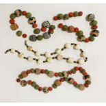 2 PAINTED GLASS BEAD NECKLACES FROM SYRIA WITH A MARBLE NECKLACE