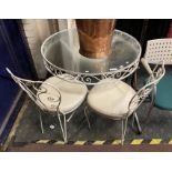 GLASS TOP METAL TABLE & 3 CHAIRS