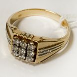 14CT YELLOW GOLD & DIAMOND GENTS RING - SIZE U