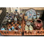 TWO TRAYS OF CLOISONNE VASES A/F