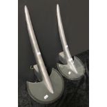 PAIR MODERNIST UPLIGHTERS - ALUMINIUM & GLASS 56CMS