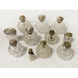 11 SILVER TOPPED PERFUME BOTTLES