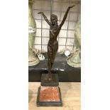 BRONZE ART DECO STYLE GIRL ON MARBLE BASE 55CMS (H)